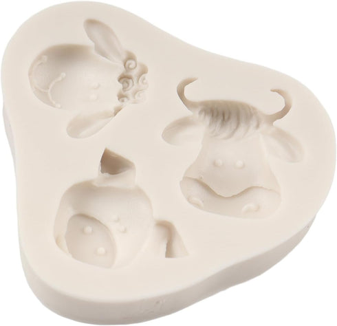 Farm Animal Head Fondant Molds Cow Sheep Pig Head Silicone Chocolate Candy Mold For Farm Theme Cake Decoration Cupcake Topper Polymer Clay Gum Pas...