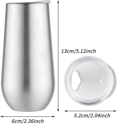Sivaphe 2Pack Stemless Champagne Flutes Set with Lid Stainless Steel Insulated Vacuum Tumbler Cocktail Cups Reusable Wedding Toasting Method 6 Oun...