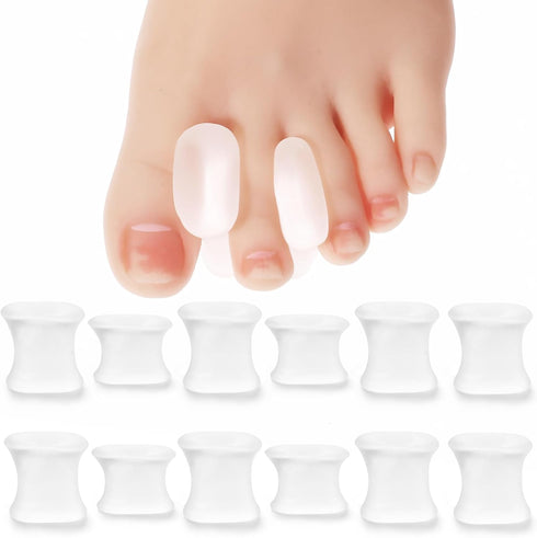 12Pcs Gel Toe Separators Soft Toe Spacers, Pain Relief Foot Toe Separator Corrector Toe Spacers for Men Women Overlapping Toes White (8L+4S) (Whit...