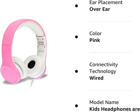 Children Kids Children's Volume Limited Headphones for Kids Foldable (Pink)...