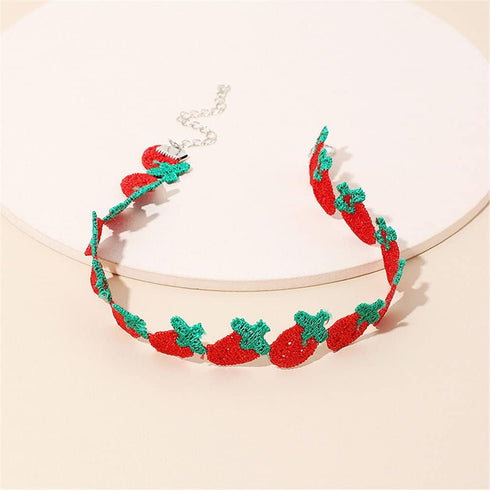 Cute Fruit Choker Necklace for Women Embroidered Strawberry Peach Grape Collar Clavicle Chain Necklace Teen Jewelry Gift...