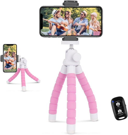 Ubeesize Portable Tripod Stand with Wireless Remote & Clip, Flexible Phone Holder for Video Recording (Pink)...