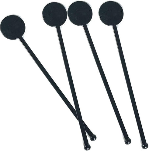 7 Inches Cocktail Swizzle Stick - Disc Top Drink Stirrers Plastic Coffee Whiskey Stirrers Pack of 50 (Black)...