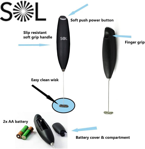 SOL - Coffee Set Battery Operated Milk Frother Handheld with Stainless Steel Whisk, Milk Frother Mixer for coffee Blending, Electric Milk Frother,...