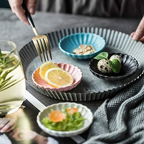 3.5 Inches Flower Shape Ceramic Sauce Dish,Mini Side Seasoning Dish,Condiment Dishes/Sushi Soy Dipping Bowl,Snack Serving Dishes,Porcelain Small S...