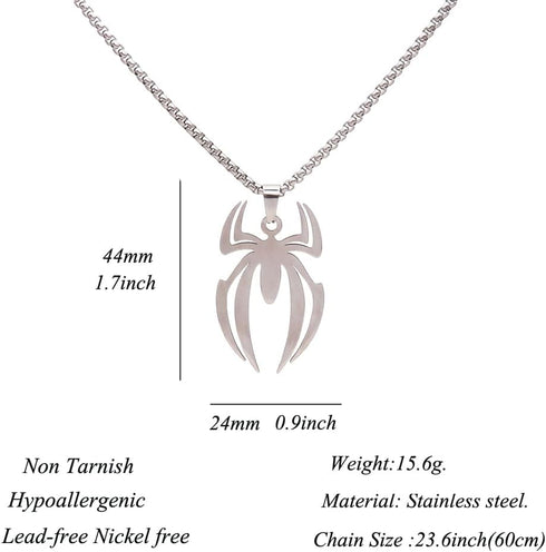Spider Necklace For Men Pendant Black Silver Stainless Steel Gothic Vintage Cool Punk Unqiue Skull Head Spider Necklace For Men Son Boyfriend Husb...