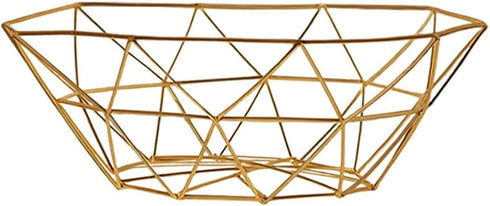 Geometric Metal Wire Fruit Bowl, Iron Arts Fruit Storage Baskets for Kitchen Counter (Gold, Normal)...