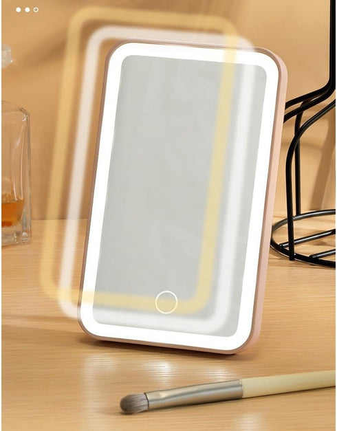 Car Sunshade Mirror Clip Vanity Mirror, Car Sun Visor Makeup Mirror Surround LED Lights Touch Screen Plug and Play with Back Clip, Universal for C...