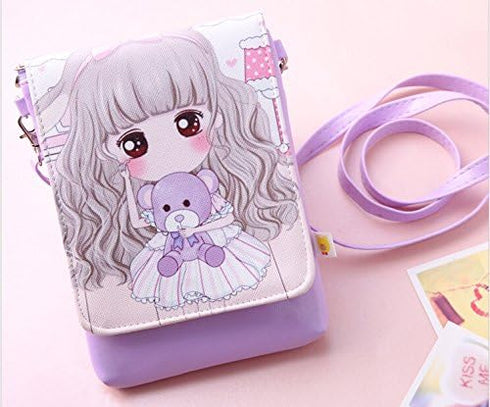 Teen Girls Kids Cartoon PU Leather Mini Shoulder Bags Cell Phone Case Purse Wallet...