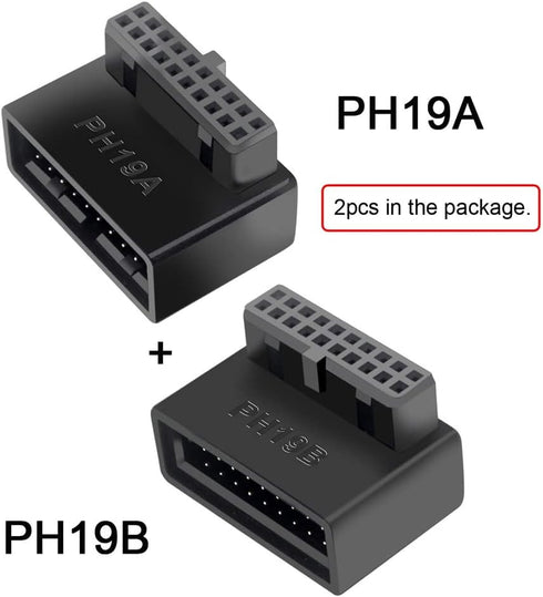 NFHK 1Set USB 3.0 20pin Male to Female Extension Adapter Up & Down Angled 90 Degree Overmold...