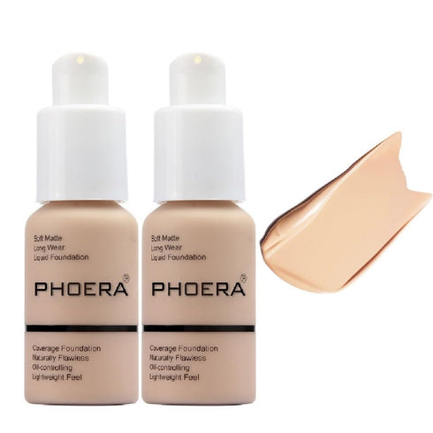 2 Pack PHOERA Foundation, Flawless Soft Matte 24HR Oil Control Full Coverage Foundation Makeup for Women.102 Nude-30m...