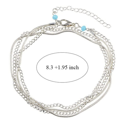 Boho Anklets Silver Layered Ankle Bracelets Turquoise Beach Foot Jewelry Adjustable for Women and Girls...