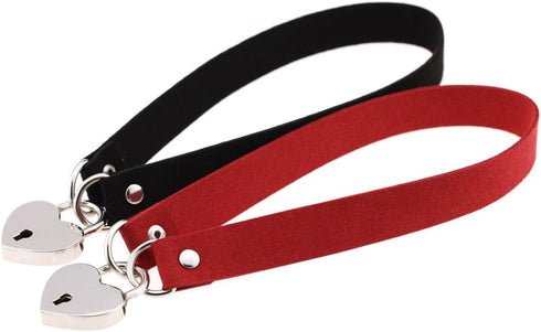 Openable Heart Lock Charm 0.66" Width Simulated Leather Cloth Choker...