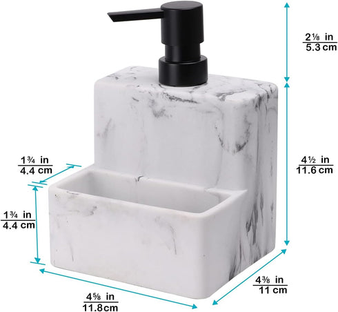 zccz Soap Dispenser with Sponge Holder, Marble Look Liquid Hand and Dish Soap Dispenser Pump Bottle and Sponge Holder 2 in 1 for Kitchen Sink Bath...