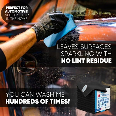 12" x 12" Pro Multi-Surface Microfiber Cleaning Cloths | Black - 12 Pack | Premium Microfiber Towels for Cleaning Glass, Kitchens, Bathrooms, Auto...