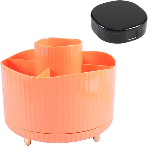 360 Rotating Makeup Brush Organizer, 5 Grids Makeup Brush Holder with Makeup Brush Cleaning Box, for Cosmetics, Nail Polish, Desk Storage Containe...