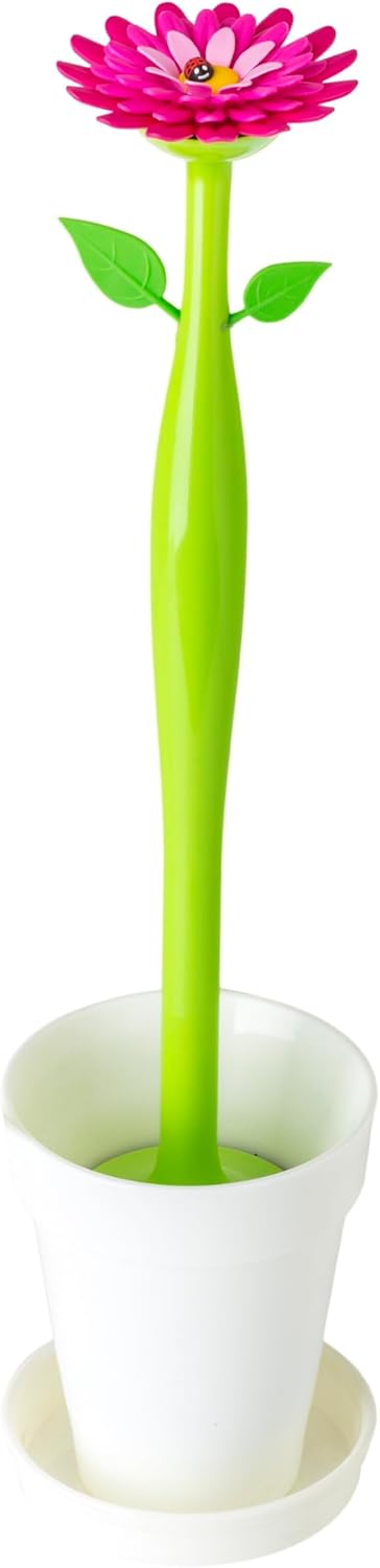 Vigar Flower Power Toilet Brush with Holder Set Toilet Brush with Daisy-shaped Handle, Flowerpot Base with Saucer Durable Bristles for Bathroom, W...