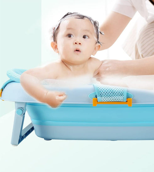 Universal Adjustable Baby Bath Tube Support Mesh Net Soft Breathable Infants Shower Pad 4-Points Anti-Slip Bathtub Seat with Sponge Cushion for To...