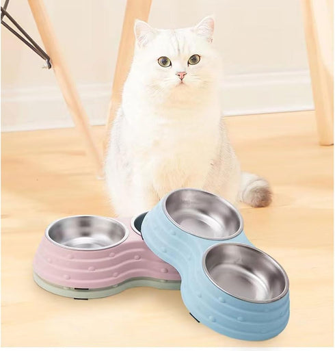 Angeer Dog Bowl Pet Bowl Anti Overturning and Anti Slip Double Bowl Dog Bowl Dog Plate Cat Bowl Stainless Steel Easy to Clean Drinking Water Bowl ...