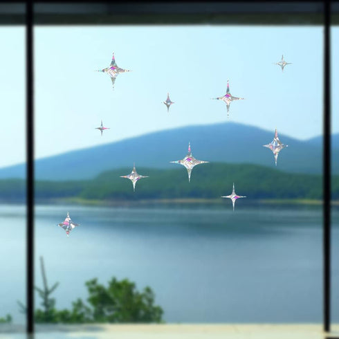 Cross Star Window Stickers for Bird Strikes, Stop Birds from Hitting Windows, Glass Awareness Decals for Windows, Anti Collision Rainbow Decals, 3...