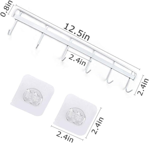 YiZhi Adhesive Wall Hooks Rack Kitchen Rail, Space Saving Utensil Holder No Drilling Wall Mounted Accessory Hanger with 6 Hooks for Kitchen Bathro...