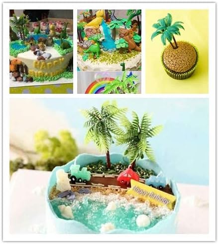 12Pieces 3.15-inch and 5.5-inch Green Palm Tree Cake Topper Decorated with Coconut Cake Topper Cake Decoration or Model, Sand Table Decoration....
