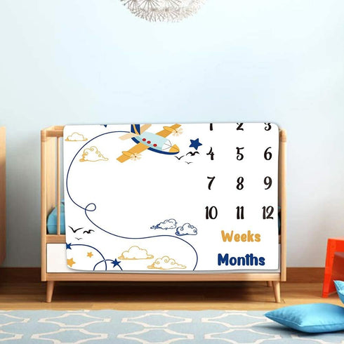 Baby Memory Blanket, Airplane Sky Pilot Baby Age Blanket Monthly Baby Blanket Milestone Blanket Swaddle Blanket, 48x40 Inch Baby Growth Chart Phot...
