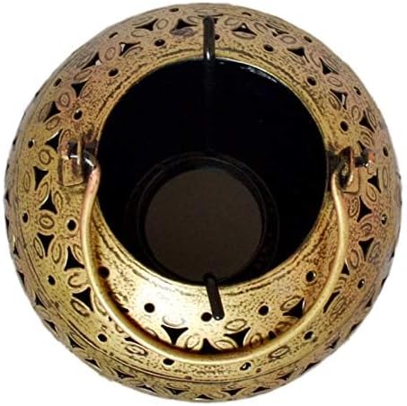 eTroves Handmade Moroccan Lanterns Hanging & Table Top Tea Light Candle Holder Round Tealight Stand for Indoor Outdoor Golden Hanging Tea Light Ho...