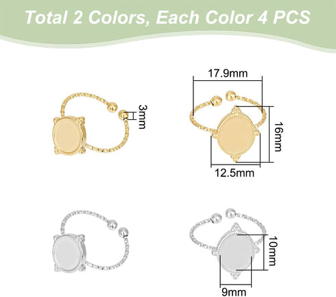 UNICRAFTALE 2 Colors 16Pcs DIY Blank Dome Ring Making Kit Adjustable Oval Cabochon Ring Blanks Stainless Steel Open Cuff Ring Settings Frame Tray ...