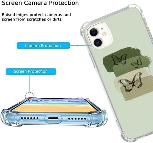 Sage Green Phone Case Compatible with iPhone 11,Green Aesthetic Butterfly Trippy Cover for Men Girl Women,Unique Soft TPU Bumper Case Cover...