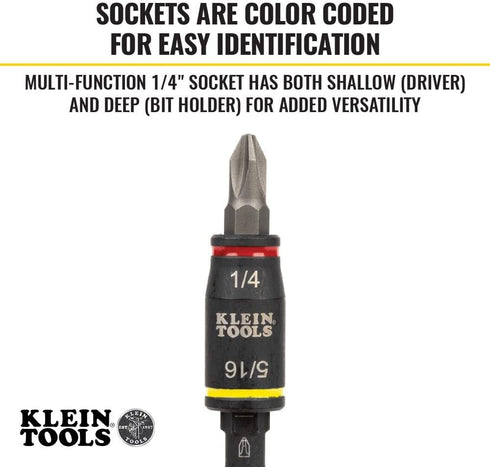 Klein Tools 32767 Impact Driver, SAE 3-in-1 Impact Socket and Bit Holder, Flip Socket with 1/4-Inch and 5/16-Inch Hex Drivers, 5-Inch Length...