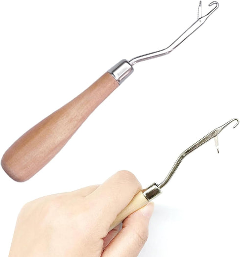 BLUPLE Latch Hook Tools 2 Pieces 6.3 Inch Wooden Bent Latch Hook Crochet Needle, Knitting Tool for Rug Making and Art Crafts...