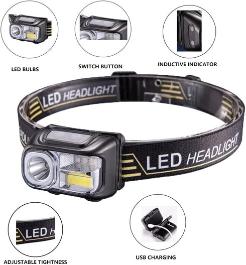 LED Headlamp - 2-Piece Outdoor Bright Light Chargeable Sensor headlamp with Adjustable Headband for Adults and Kids - a Must-Have for Hiking and C...