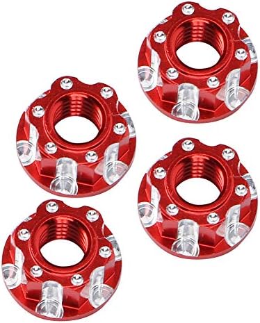 VGEBY 4pcs RC Hex Nuts, M4 Carving Hexagonal Nuts Aluminum Alloy RC Wheel Nuts Fit for D3 D4 1/10 RC Car(Red) Rc Hex Nut for Traxxas 1/10 17Mm Hex...