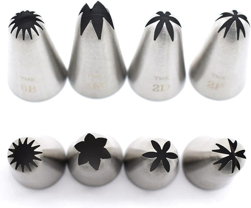 4 Pack Stainless Steel Seamless Piping Icing Tips #1M 2D 2F 6B, Large Piping Nozzle, Cake Decorating Tools for Baker...