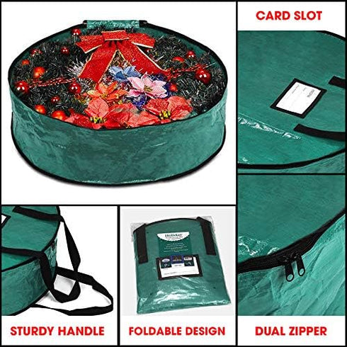 ProPik Christmas Wreath Storage Bag 36" - Garland Holiday Container with Tear Resistant Material - Featuring Heavy Duty Handles and Transparent Ca...
