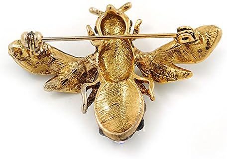 Vintage Inspired Crystal Enamel Bee Brooch in Gold Tone - 45mm Across...