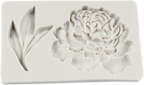 Peony Flower and Leaves Silicone Fondant Mold for Cake Decoration Chocolate Cupcake Topper Candy Sugar Craft Polymer Clay Gum Paste...