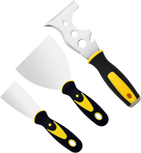 3Pcs Putty Knife, 2" 4" Spackle Knife Set Stainless Steel 15-in-1 Painters Scraper Wallpaper Scraper Tool for Repairing Drywall, Removing Wallpape...