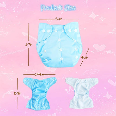 Reborn Baby Dolls Diapers for 17-22 Inch Newborn Baby Doll Diapers Reusable Adjustable Buttons 3-Piece Outfit Accessories...