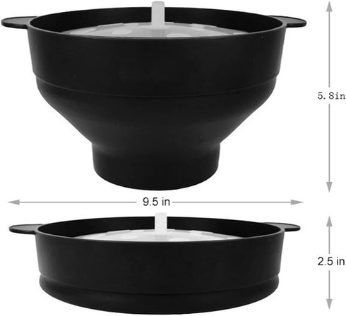 Microwave Popcorn Popper, BESUNTEK Collapsible Silicone Popcorn Maker Microwavable Bowl with Handles, BPA Free and Dishwasher Safe (Black)...