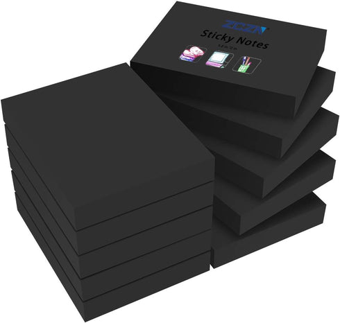 ZCZN Small Sticky Notes, 1.5in x 2in, 100 Sheets/Pad, 10 Pads/Pack, Black...