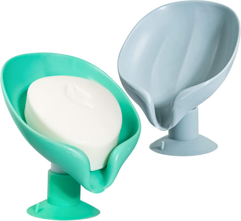 Leaf Shape Soap Saver - Self Draining Soap Dish, Extends Bar Soap Life, Keeps Soap Dry - Green & Gray, 2 Pcs...