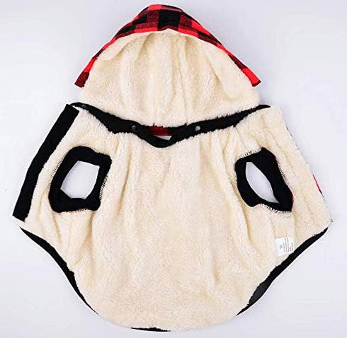 Tineer Large Dog Clothes Pet Sweater Dog Grid Clothing Warm Removable Puppy Cute Hooded Coats Plaid Jacket Hoodies 6 Sizes (S, Red)...