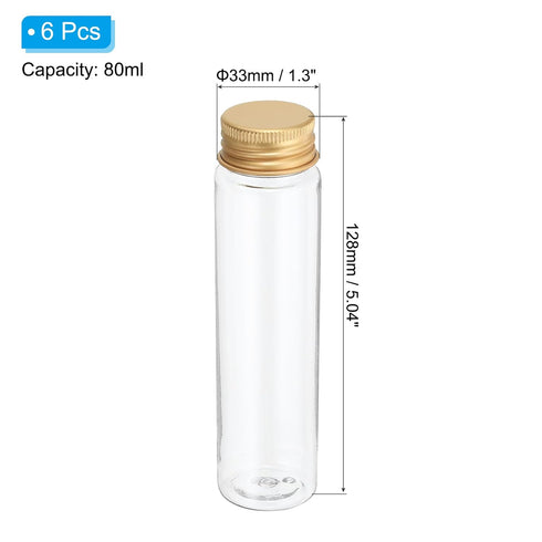 PATIKIL 80ml Plastic Test Tubes with Screw Caps, 6Pcs 128x33mm Flat Bottom Tubes for Scientific Party Decoration Candy Bead Storage Bath Salt, Gol...