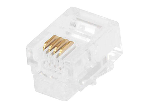Monoprice 6P4C RJ11 Modular Plugs - For Flat Solid/Stranded Cable, 1u, 2 Prongs, 50 Pack, Clear...