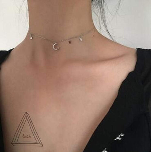 Lucky Star Crystal Crescent Moon 925 Sterling Silver Choker Pendant Necklace for Women Christmas Dainty Disc Layered Chain Jewelry Gifts Best Frie...