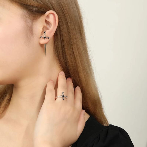 Gothic Sword Earrings Rhinestone Dagger Earrings for Women Men Punk Cool Sword Screw Earrings Cross Sword Earrings Retro Sword Front Back Stud Ear...