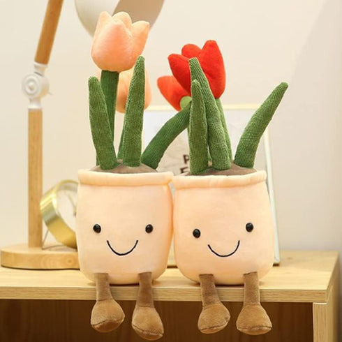 WUZHOU Tulip Plush Toy, 13.7" Flower Pot Stuffed Plushie Pillow Decoration, Soft Fluffy Toy Succulent Plants Friend Throw Pillow, Multicolor (Blue...