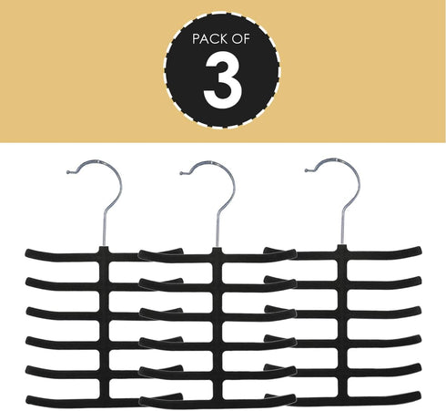 Home Basics 3-Pack Non-Slip Velvet Tie Hanger Organizer Rack 360° Rotatable Hook | Holds 12 Ties Each | Versatile for Belts and Scarves | Slim Des...